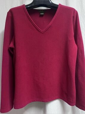 Eddie Bauer Womens Size M V Neck Fleece Pullover Sweatshirt Red Light Weight